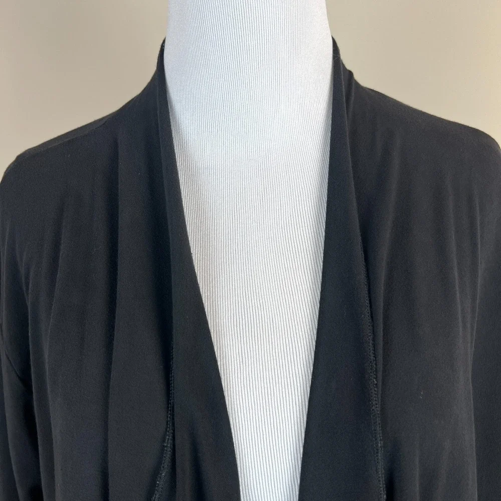 Bamboo by Creation Cardigan Topper Womens Medium Black Draped Open‎ 3/4 Sleeve M